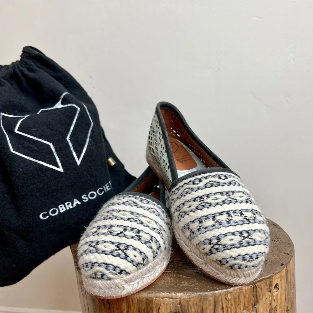 NEW COBRA SOCIETY Molly Wool and Leather Laser Cut Tapestry Espadrilles Shoes 7